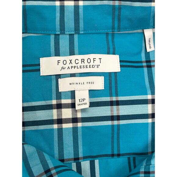 Foxcroft Appleseed’s Wrinkle Free Plaid Shirt 12P Pastel Blue Button - Picture 7 of 7